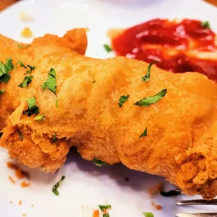 Fish in the Fish and and Chips has a very bready  batter with a mushy texture. Very off-putting, I expected crisp.