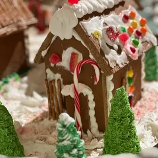 Cute gingerbread village displayed in the lobby of the Driskill Hotel.
