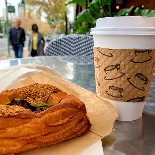A very warm, smooth, relaxing Lavender Latte w/ Oat Milk and a very scrumptious Asparagus Mushroom Tart !