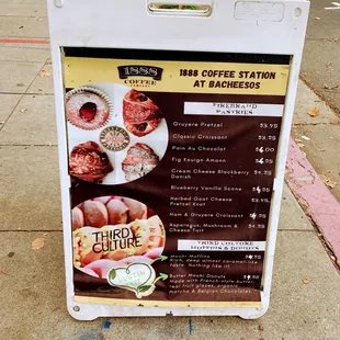 the menu for the coffee station
