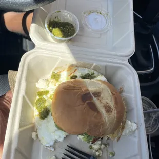 Phenomenal egg white sandwich with spicy sauce
