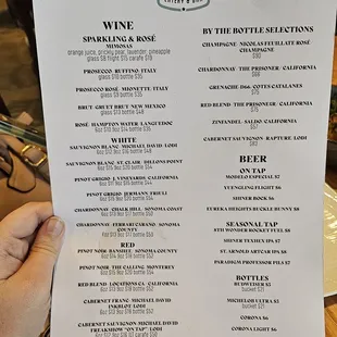 Drinks menu