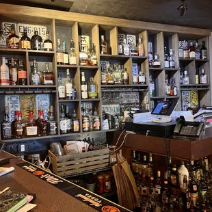 a bar filled with liquor