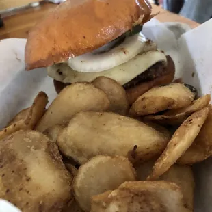 Burger with church chips