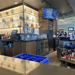 the counter area of a restaurant