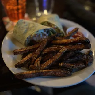 Chicken tortilla wrap with sweet potato fries