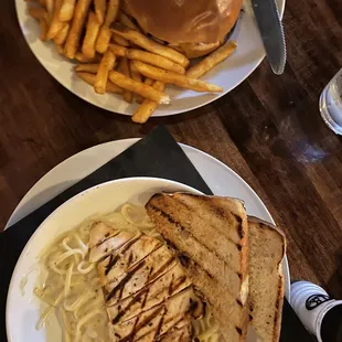 burger &amp; chicken alfredo pasta