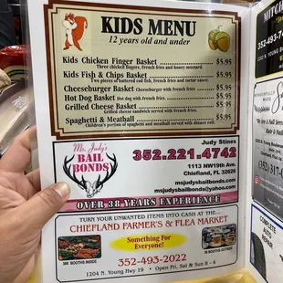 Kids menu