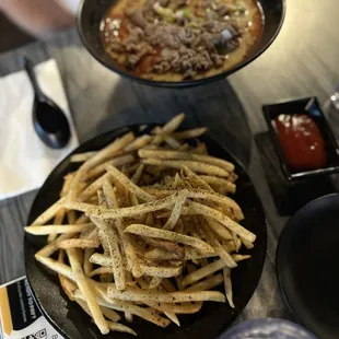 Nori Fries and Mala Udon with beef