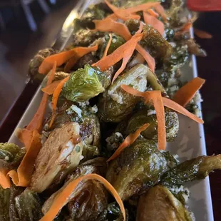 Brussels, (carrots for some reason), and a few random fries in there