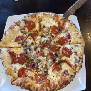 Pepperoni, mushroom pizza