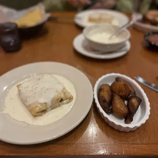 Chicken chimichanga and plantains