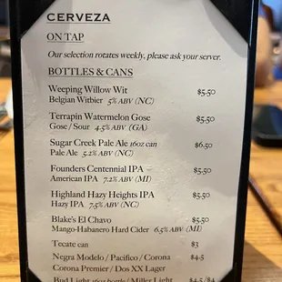 Beer list