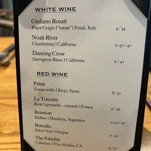 Wine list