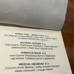 Agave Cocktails menu