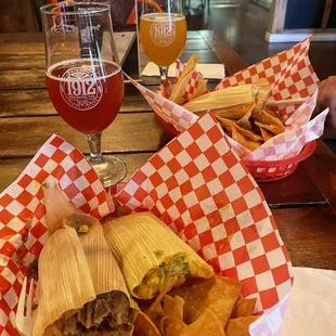 Green chile/cheese tamale and blue corn/veggie. Hubby got red chile beef and red pork.