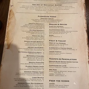 the menu for the restaurant