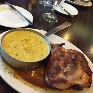 Roast chicken with creamed corn