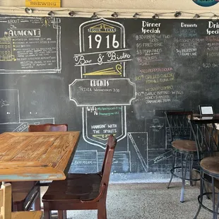 Inside the bar chalk wall with history and specials