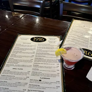 menu and drink on table