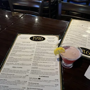 menu and drink on table