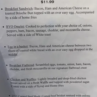 Brunch menu