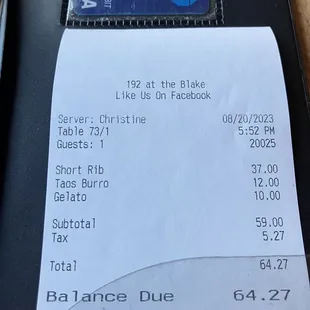 a receipt for a credit card