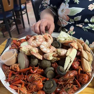 Boiled seafood special with red shrimp. Delicious!