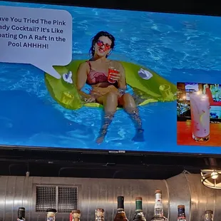 TV running ads above the bar