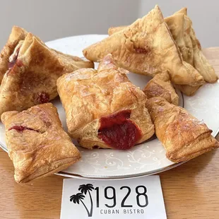 We got lucky today at 1/2 price before closing. All flaky and delicious. My go-to favorite is the guava pastry in the middle.