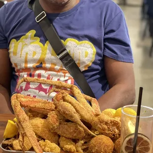 a tray of crab legs