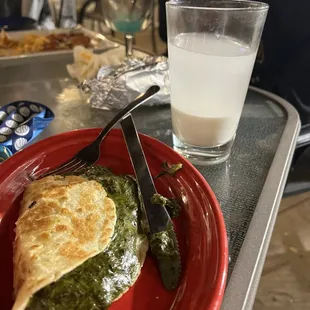 Spinach Quesadilla and Horchata.