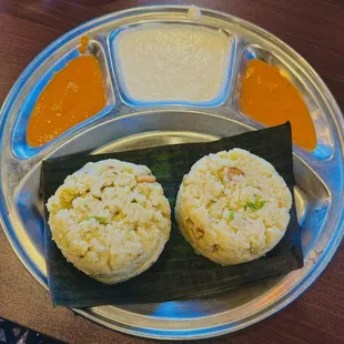 Ghee Pongal with Coconut and Tomato Chutney for dipping