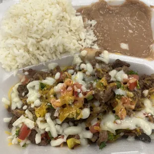 Steak fajitas, rice &amp; beans. So delicious!