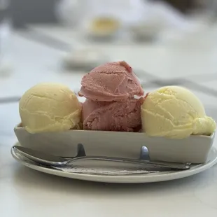 Desert was so good. Pineapple and strawberry gelato.