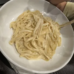 Kids Fettuccini Alfredo. $10. Lots of food and yummy too.