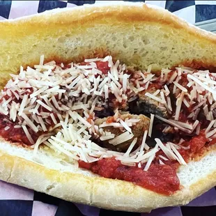 Meatball sub on toasted sub roll