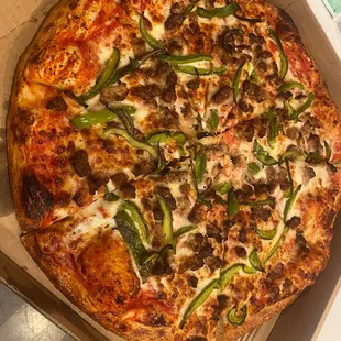 Sausage and bell pepper pizza