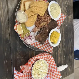 3 Meat Meal:  Catfish, Ribs (original), Pulled Pork.
