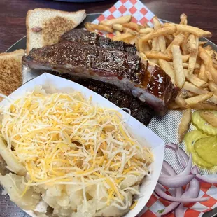 Lemongrass ribs, baked potato, fries.
