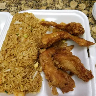 6 pcs chicken wing dinner $9- includes an eggroll