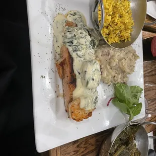 Salmon, Collard Greens and Caribbean rice