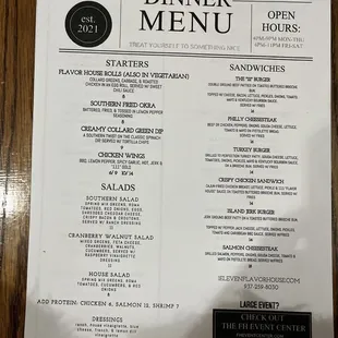 The menu