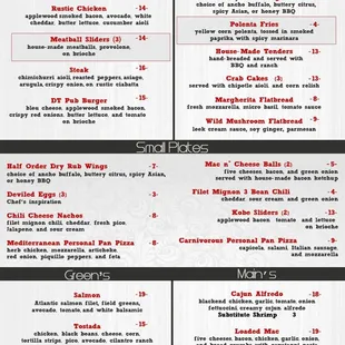 the menu for 1hundred kitchen and libations