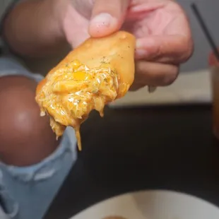 Crab dip on pita bread.