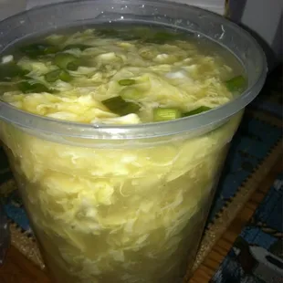 A large Egg Drop Soup feeds four people and is just over $3. Great value and great tasting soup.