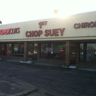 1st Chop Suey. Large parking lot but watch for the giant pot holes!