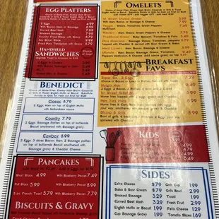 Breakfast menu