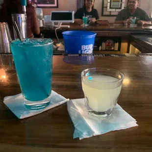Blue Long Island and lemon drop