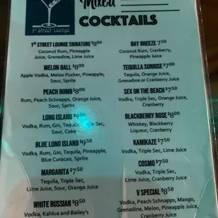 Drink menu